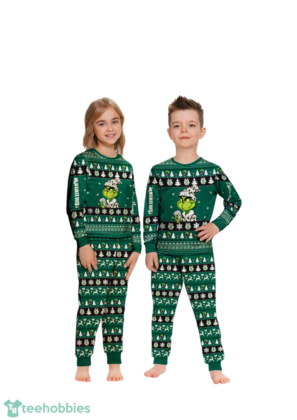 NBA Grinch Milwaukee Bucks Custom Name Christmas Knitting Pattern Matching Family Pajamas Set image NBA Grinch Milwaukee Bucks Custom Name Christmas Knitting Pattern Matching Family Pajamas Set Product Photo 1