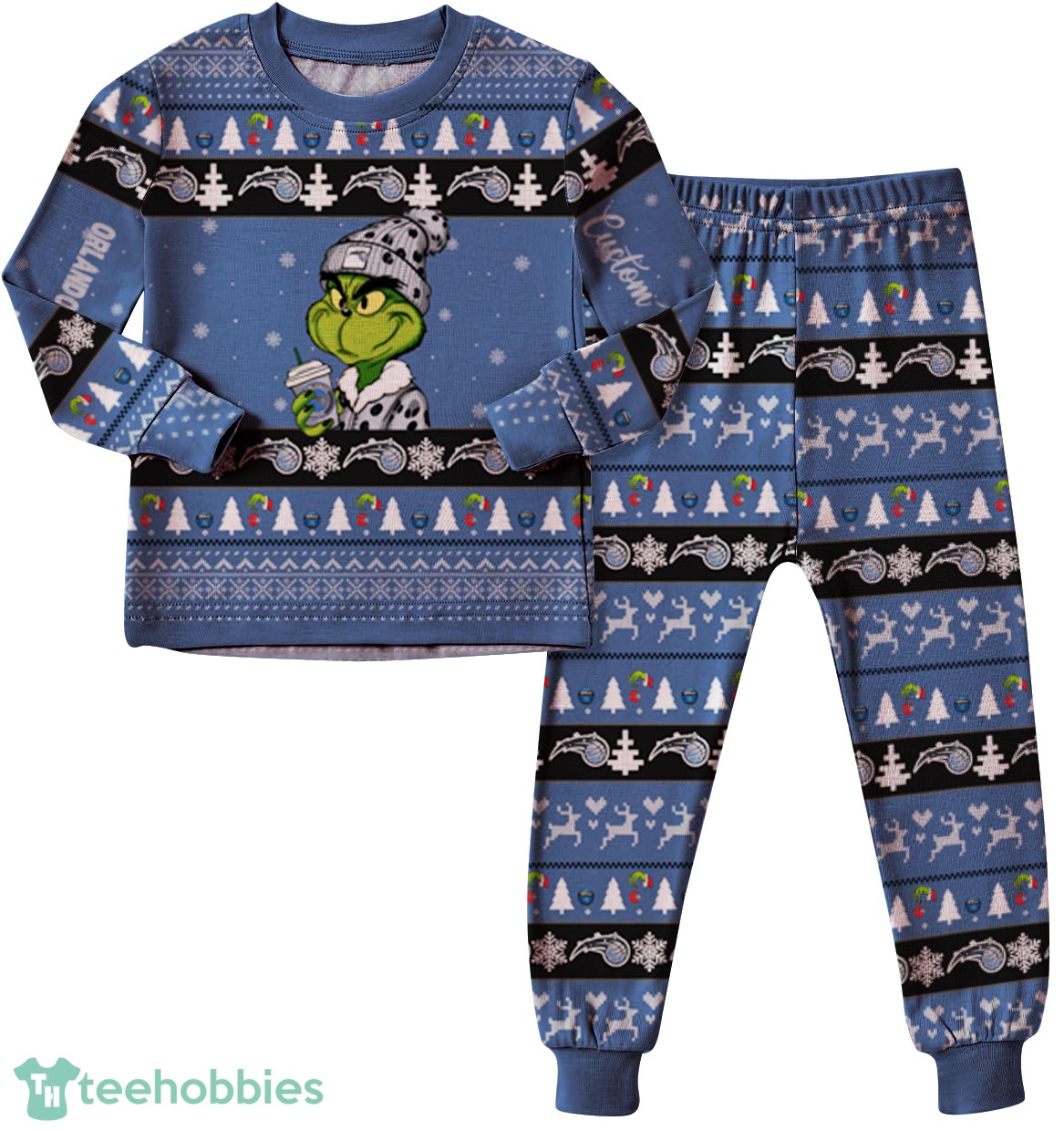 NBA Grinch Orlando Magic Custom Name Christmas Knitting Pattern Matching Family Pajamas Set image NBA Grinch Orlando Magic Custom Name Christmas Knitting Pattern Matching Family Pajamas Set Product Photo 1