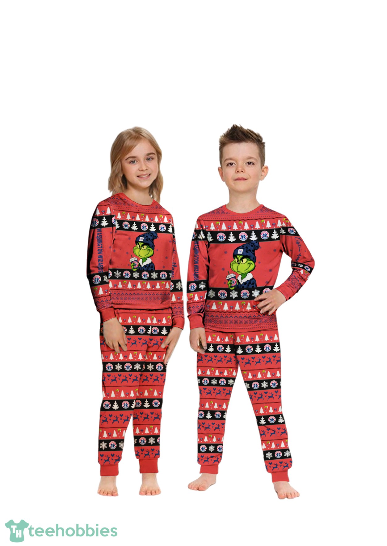 NBA Grinch Washington Wizards Custom Name Christmas Knitting Pattern Matching Family Pajamas Set image NBA Grinch Washington Wizards Custom Name Christmas Knitting Pattern Matching Family Pajamas Set Product Photo 2
