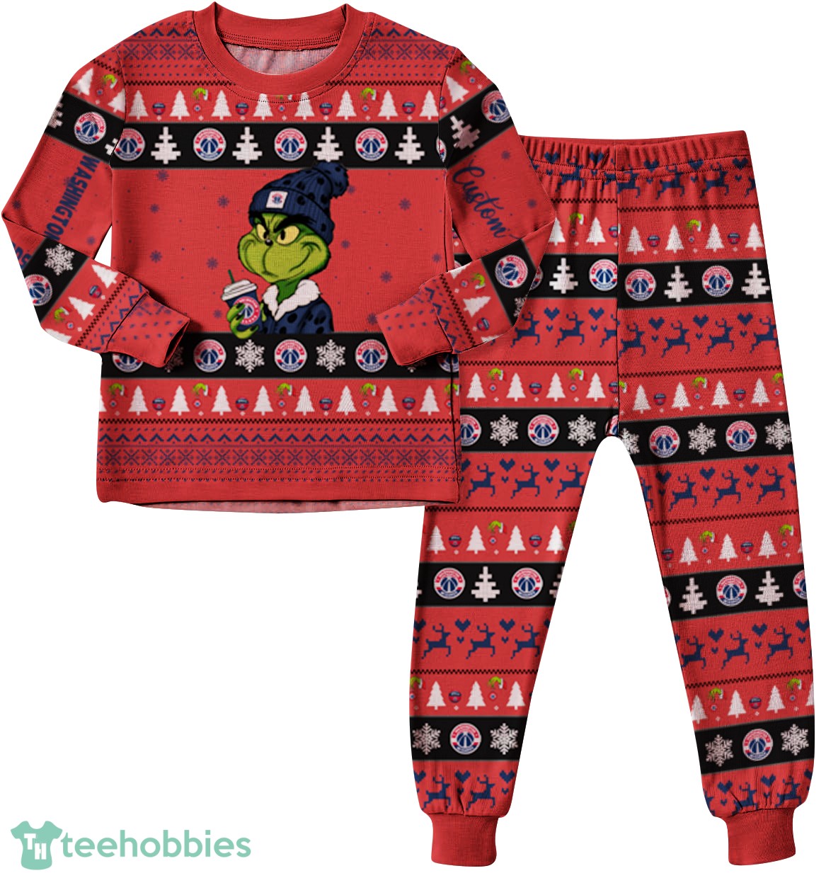 NBA Grinch Washington Wizards Custom Name Christmas Knitting Pattern Matching Family Pajamas Set image NBA Grinch Washington Wizards Custom Name Christmas Knitting Pattern Matching Family Pajamas Set Product Photo 4