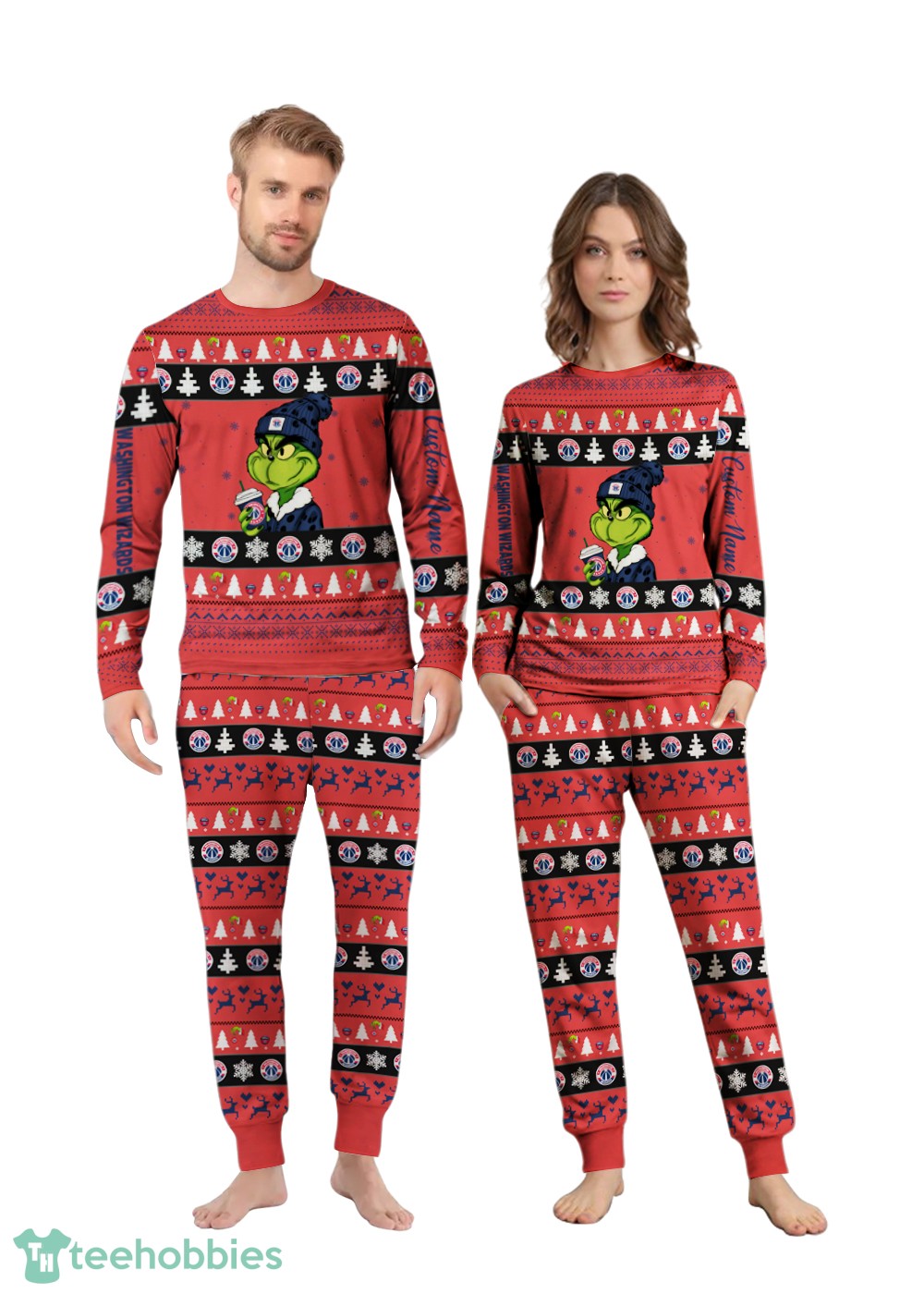 NBA Grinch Washington Wizards Custom Name Christmas Knitting Pattern Matching Family Pajamas Set image NBA Grinch Washington Wizards Custom Name Christmas Knitting Pattern Matching Family Pajamas Set Product Photo 1