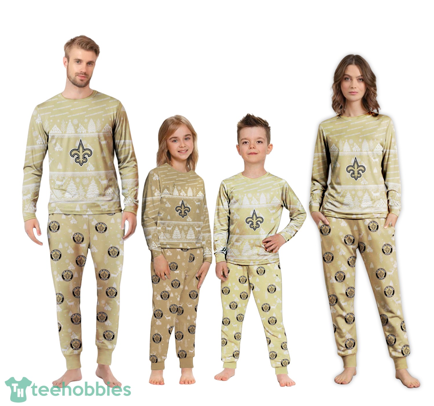 New Orleans Saints Christmas Pattern Family Matching Pajamas Sets Best Gift For Christmas image New Orleans Saints Christmas Pattern Family Matching Pajamas Sets Best Gift For Christmas Product Photo 2