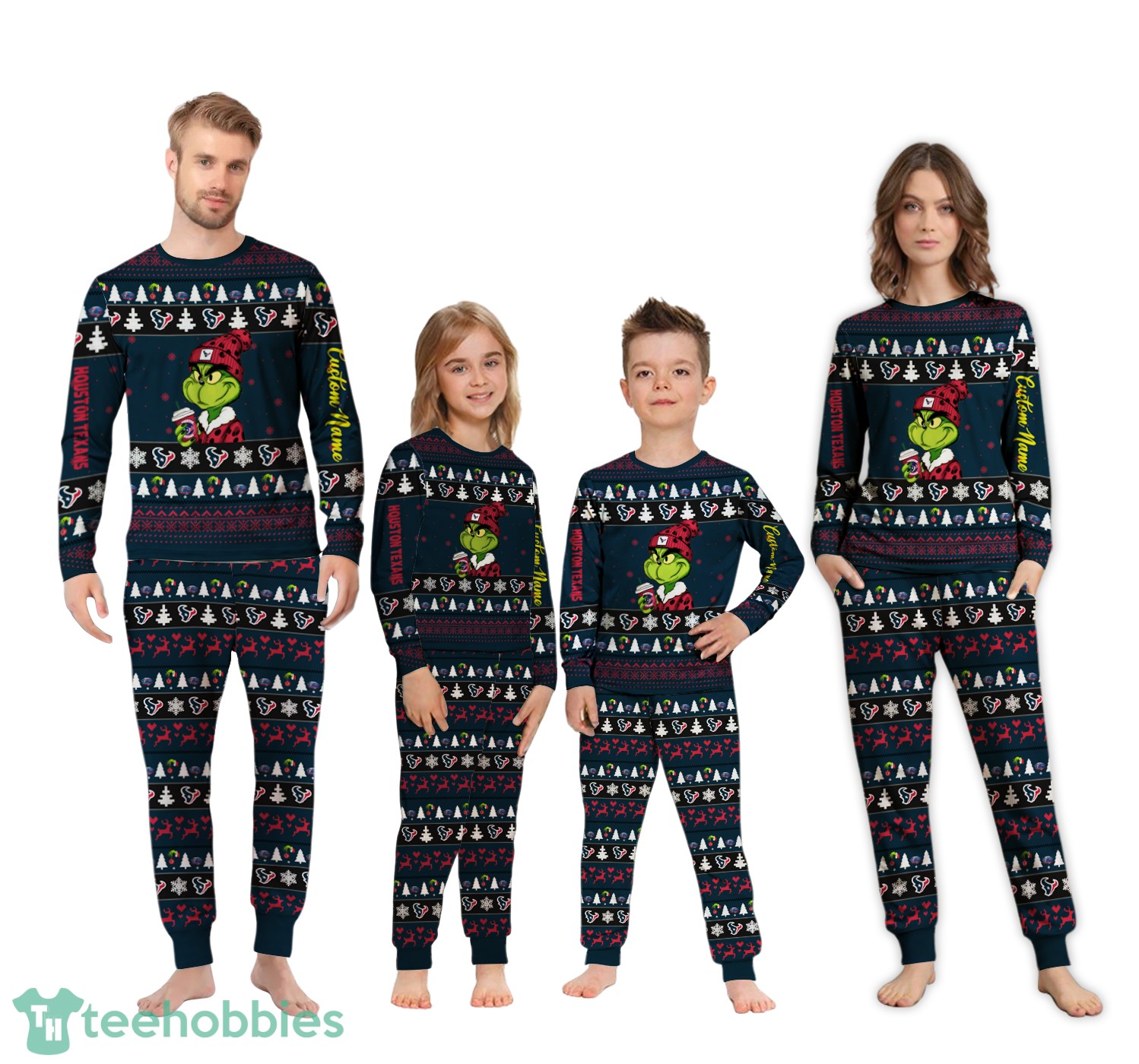 NFL Grinch Houston Texans Custom Name Christmas Knitting Pattern Matching Family Pajamas Set image NFL Grinch Houston Texans Custom Name Christmas Knitting Pattern Matching Family Pajamas Set Product Photo 4