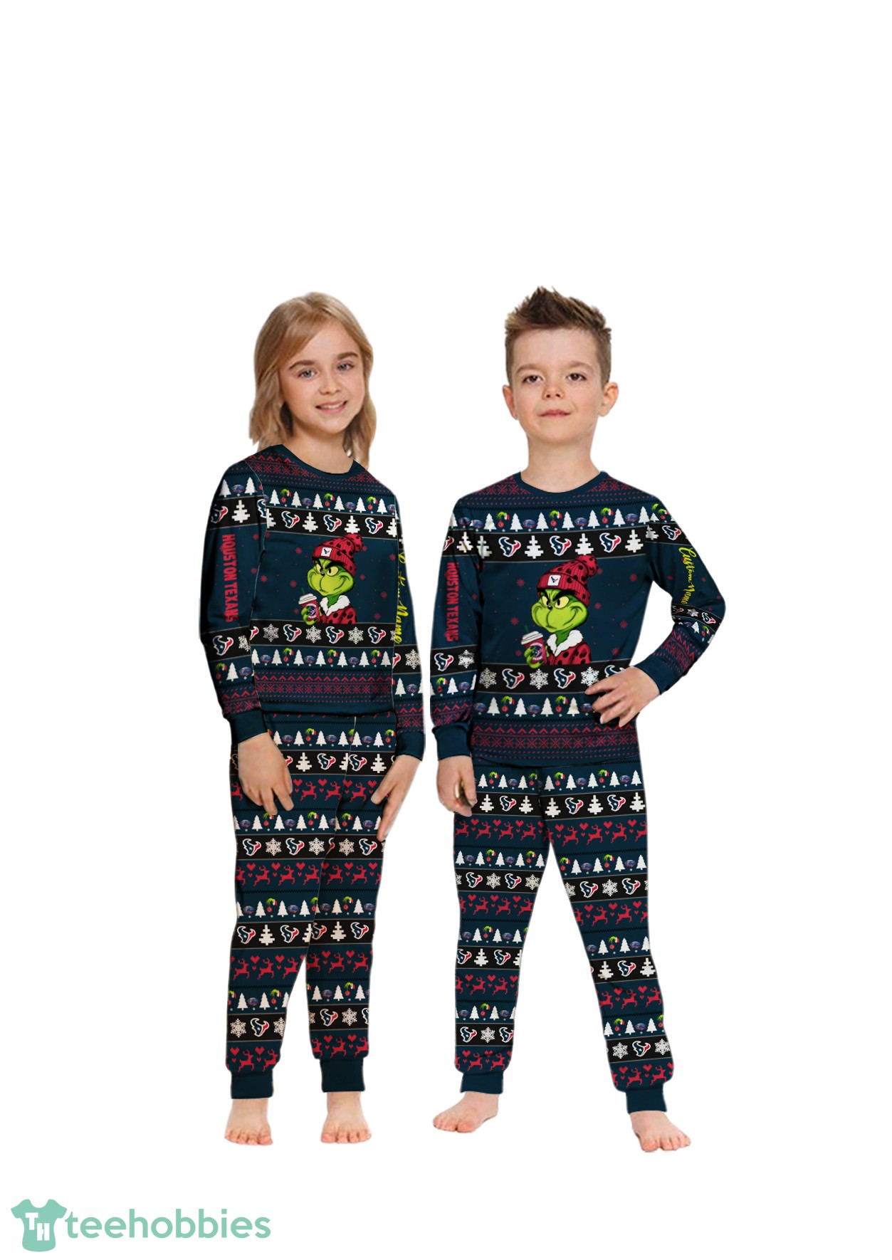 NFL Grinch Houston Texans Custom Name Christmas Knitting Pattern Matching Family Pajamas Set image NFL Grinch Houston Texans Custom Name Christmas Knitting Pattern Matching Family Pajamas Set Product Photo 2