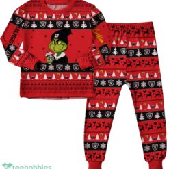 NFL Grinch Las Vegas Raiders Custom Name Christmas Knitting Pattern Matching Family Pajamas Set image NFL Grinch Las Vegas Raiders Custom Name Christmas Knitting Pattern Matching Family Pajamas Set Product Photo 2