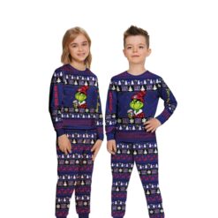 NFL Grinch New York Giants Custom Name Christmas Knitting Pattern Matching Family Pajamas Set image NFL Grinch New York Giants Custom Name Christmas Knitting Pattern Matching Family Pajamas Set Product Photo 2