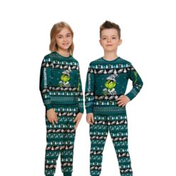 NFL Grinch Philadelphia Eagles Custom Name Christmas Knitting Pattern Matching Family Pajamas Set image NFL Grinch Philadelphia Eagles Custom Name Christmas Knitting Pattern Matching Family Pajamas Set Product Photo 2