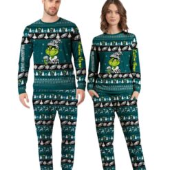 NFL Grinch Philadelphia Eagles Custom Name Christmas Knitting Pattern Matching Family Pajamas Set image NFL Grinch Philadelphia Eagles Custom Name Christmas Knitting Pattern Matching Family Pajamas Set Product Photo 4