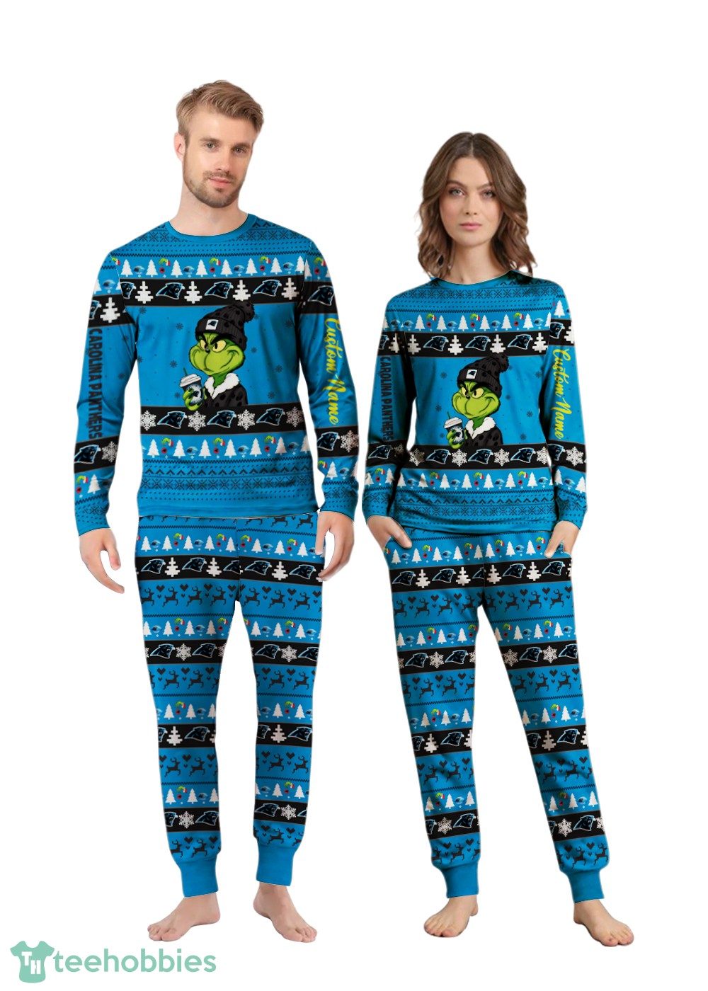 NFL GrinchCarolina Panthers Christmas Knitting Pattern Matching Family Pajamas Set image NFL GrinchCarolina Panthers Christmas Knitting Pattern Matching Family Pajamas Set Product Photo 3