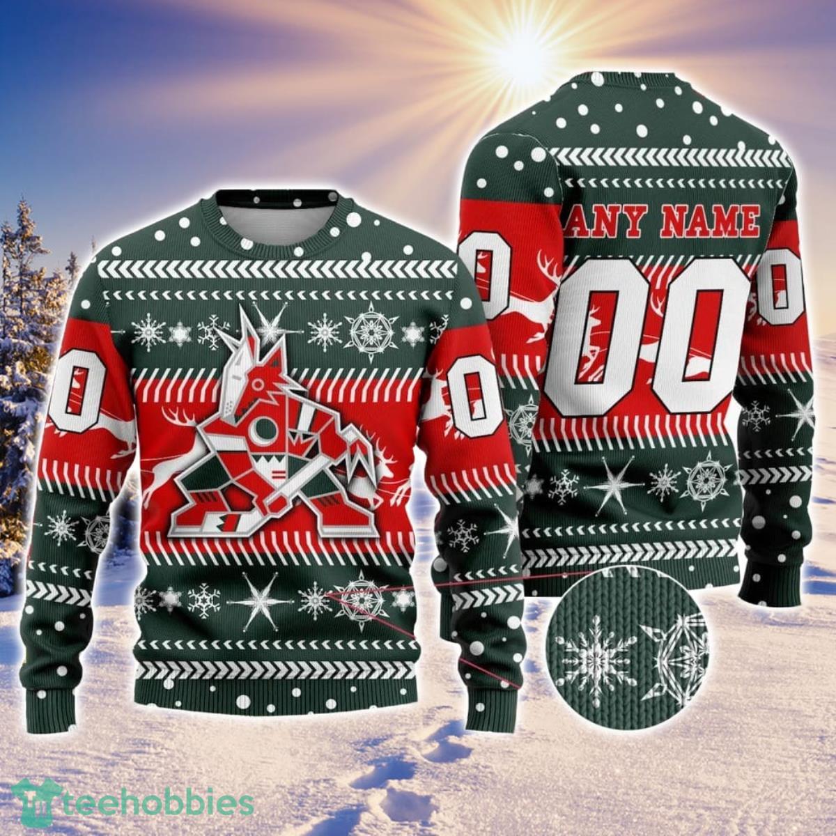 NHL Arizona Coyotes Personalized Name And Number 3D Sweater For Christmas Holiday Personalized Gift image NHL Arizona Coyotes Personalized Name And Number 3D Sweater For Christmas Holiday Personalized Gift Product Photo 1
