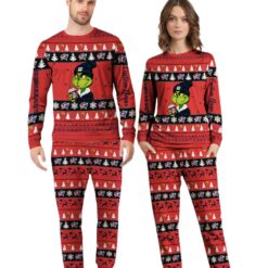 NHL Grinch Columbus Blue Jackets Custom Name Christmas Knitting Pattern Matching Family Pajamas Set image NHL Grinch Columbus Blue Jackets Custom Name Christmas Knitting Pattern Matching Family Pajamas Set Product Photo 4