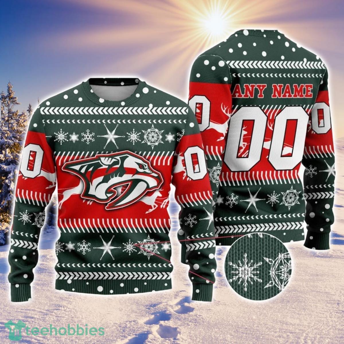 NHL Nashville Predators Personalized Name And Number 3D Sweater For Christmas Holiday Personalized Gift image NHL Nashville Predators Personalized Name And Number 3D Sweater For Christmas Holiday Personalized Gift Product Photo 1