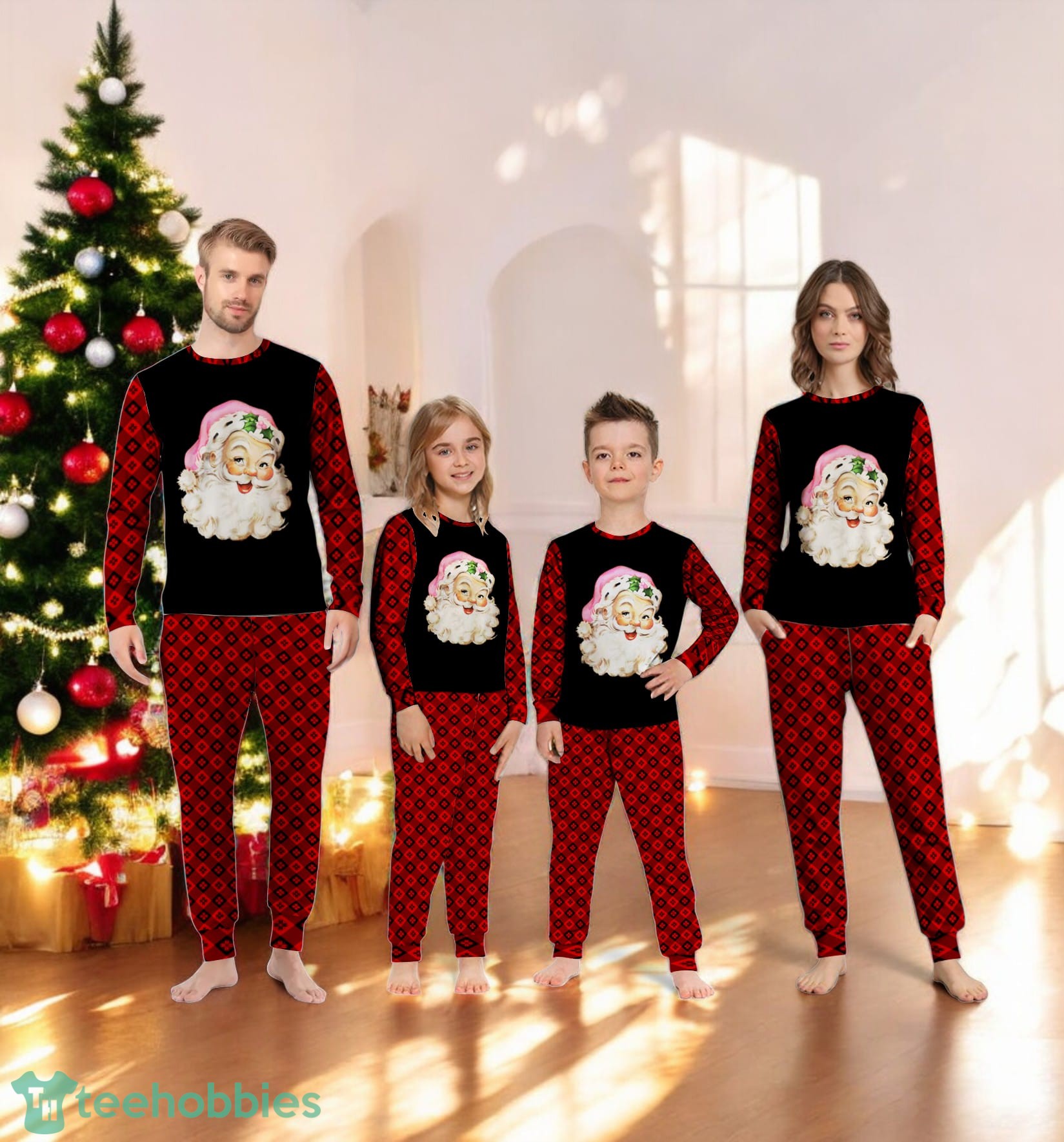Pink Santa Claus Christmas Family Matching Pajama Set Pink Santa Claus Christmas Family Matching Pajama Set Product Photo 3