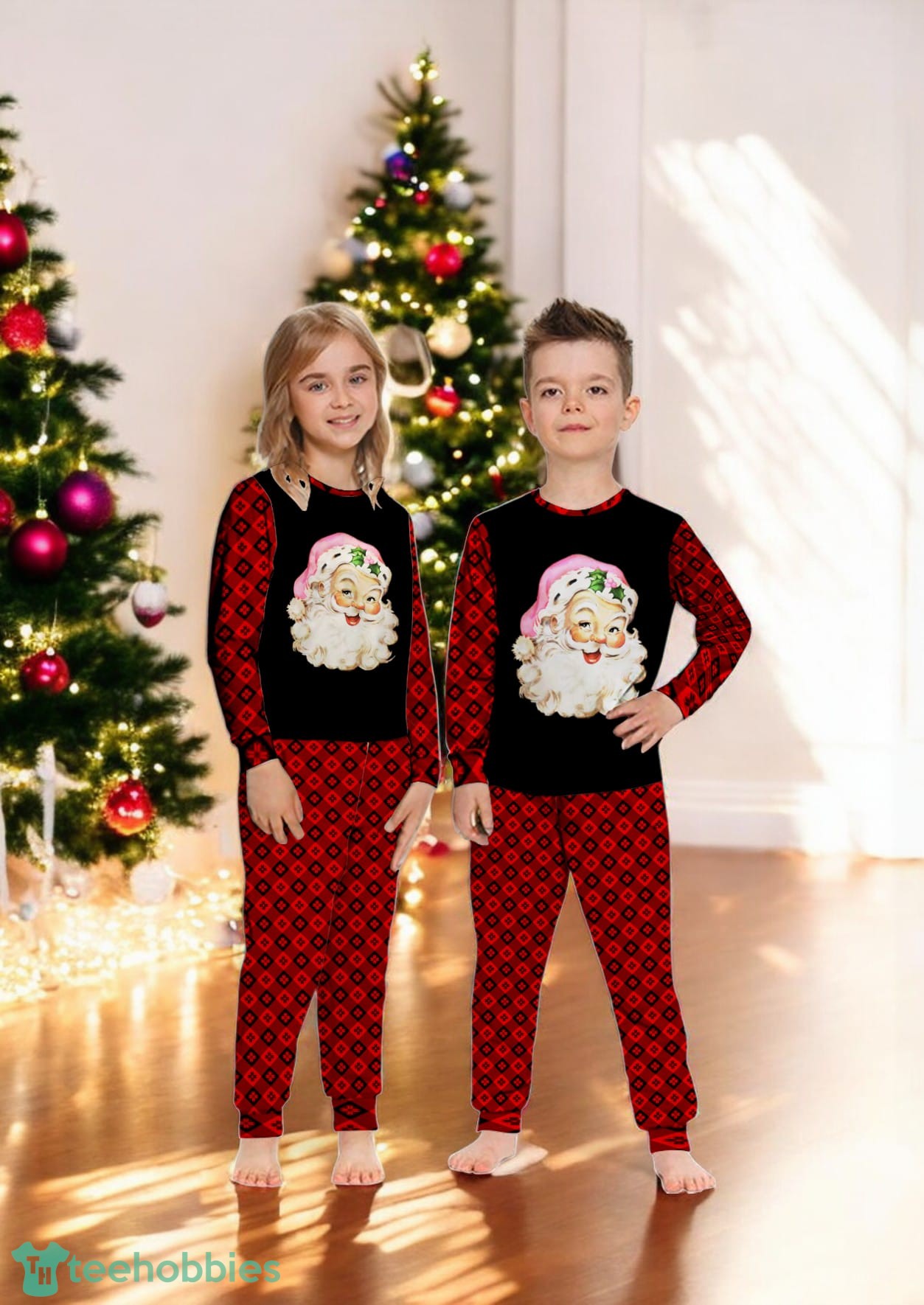Pink Santa Claus Christmas Family Matching Pajama Set Pink Santa Claus Christmas Family Matching Pajama Set Product Photo 2