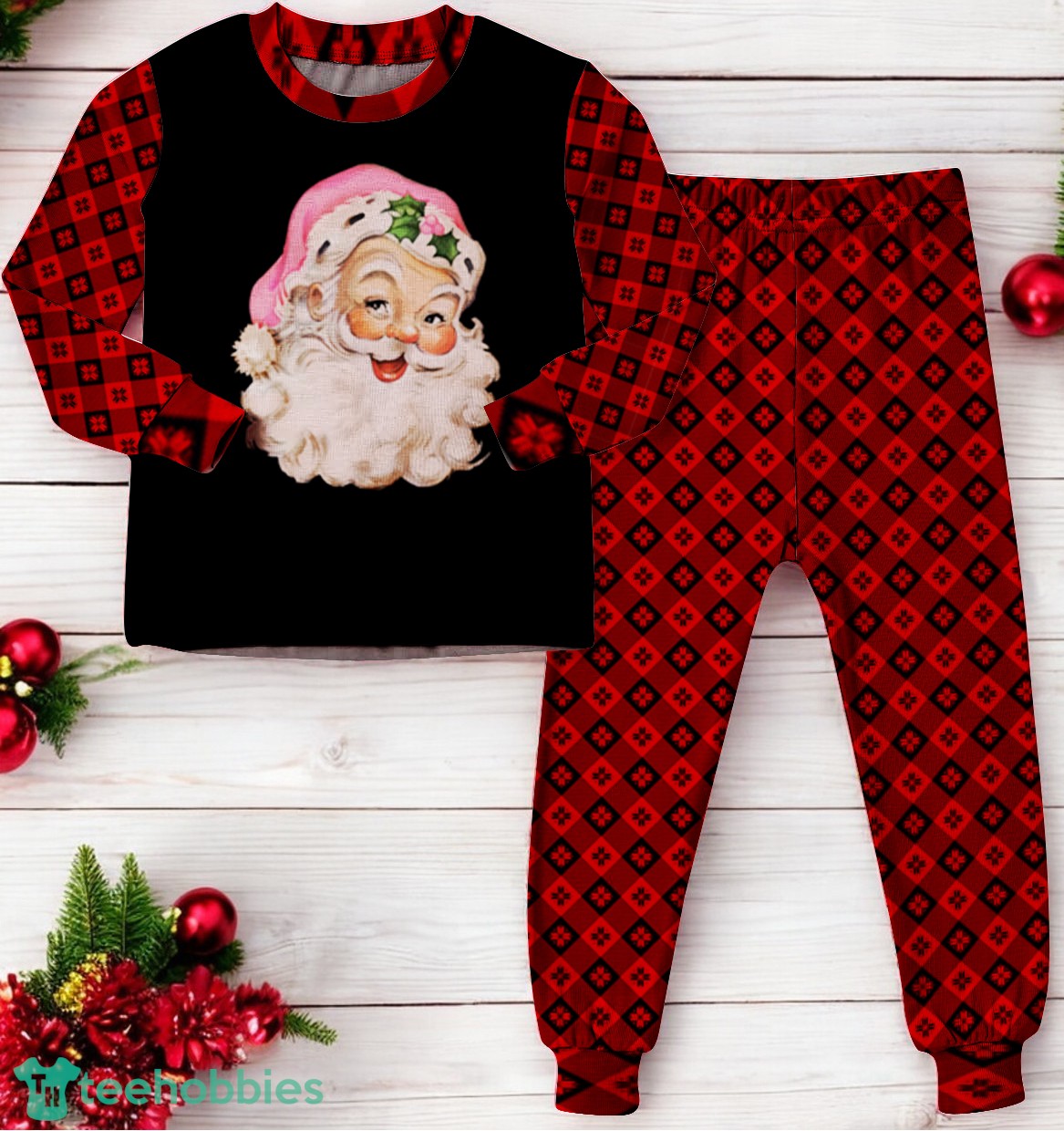 Pink Santa Claus Christmas Family Matching Pajama Set Pink Santa Claus Christmas Family Matching Pajama Set Product Photo 1