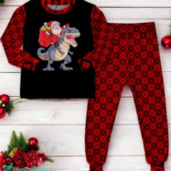 Santa Riding Dinosaur T rex Christmas Family Matching Pajama Set image Santa Riding Dinosaur T-rex Christmas Family Matching Pajama Set Product Photo 3