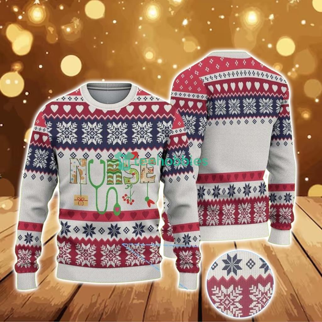 ugly-christmas-sweater-with-and-navy-snowflake-pattern-featuring-nurse-stethoscope-and-holiday-elements.jpg Ugly Christmas Sweater With And Navy Snowflake Pattern Featuring Nurse Stethoscope And Holiday Elements Product Photo 1