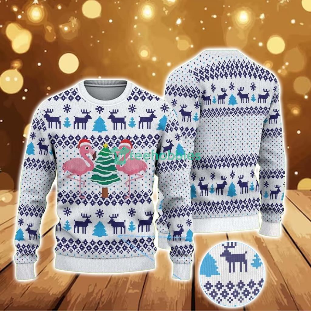 ugly-christmas-sweater-with-blue-reindeer-and-snowflake-pattern-featuring-pink-flamingos-and-christmas-tree.jpg Ugly Christmas Sweater With Blue Reindeer And Snowflake Pattern Featuring Pink Flamingos And Christmas Tree Product Photo 1