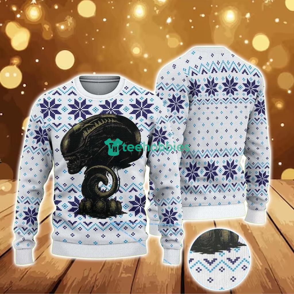 Ugly Christmas Sweater With Blue Snowflake Pattern Featuring Chivas Alien Ugly Christmas Sweater With Blue Snowflake Pattern Featuring Chivas Alien Product Photo 1