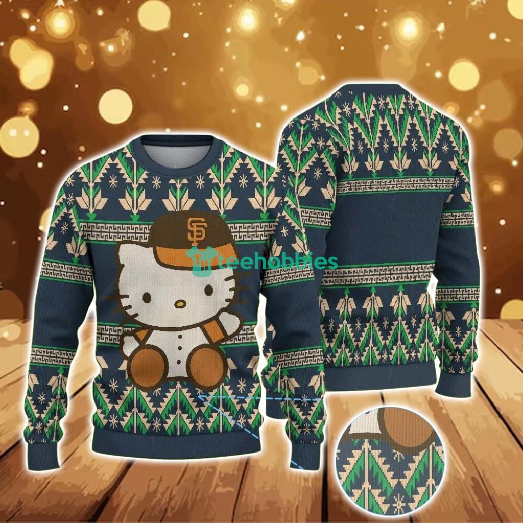 ugly-christmas-sweater-with-geometric-pattern-featuring-hello-kitty-in-san-francisco-giants-outfit.jpg Ugly Christmas Sweater With Geometric Pattern Featuring Hello Kitty In San Francisco Giants Outfit Product Photo 1