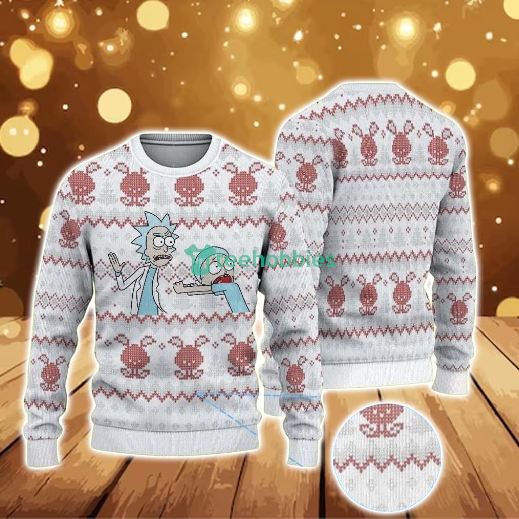Ugly Christmas Sweater With Pixel Art Pattern Featuring Rick And Morty Cartoon Ugly Christmas Sweater With Pixel Art Pattern Featuring Rick And Morty Cartoon Product Photo 1