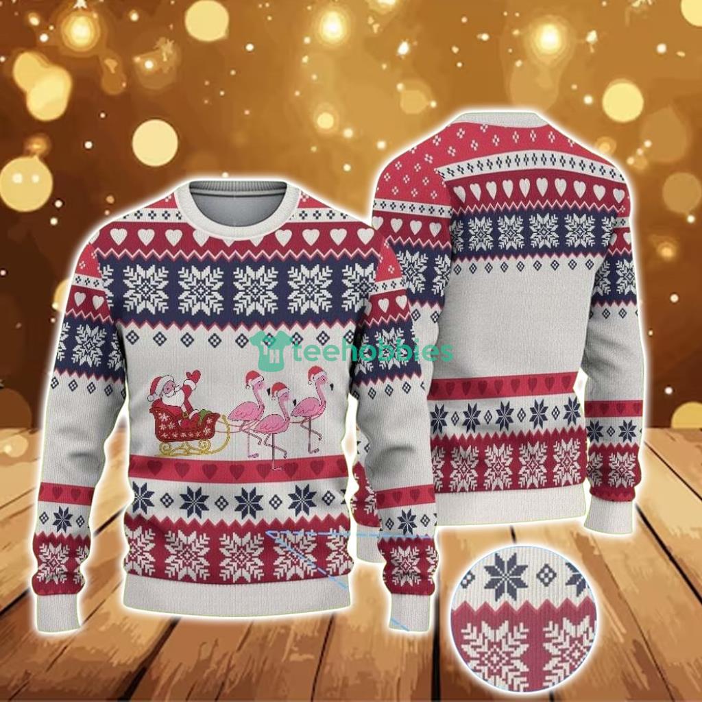 ugly-christmas-sweater-with-snowflake-and-heart-pattern-featuring-pink-flamingos-and-santa-sleigh.jpg Ugly Christmas Sweater With Snowflake And Heart Pattern Featuring Pink Flamingos And Santa Sleigh Product Photo 1