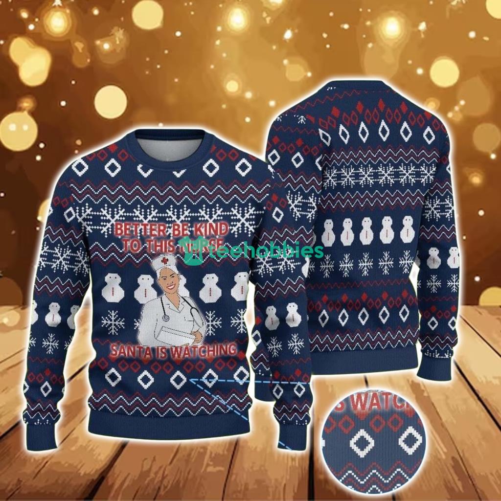 ugly-christmas-sweater-with-snowflake-and-snowman-pattern-featuring-nurse-santa-holiday.jpg Ugly Christmas Sweater With Snowflake And Snowman Pattern Featuring Nurse Santa Holiday Product Photo 1
