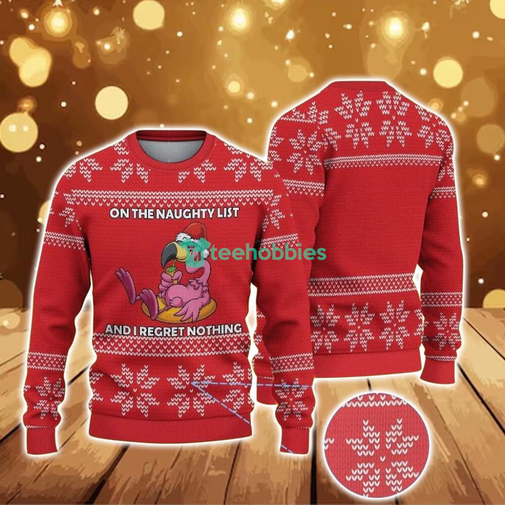 Ugly Christmas Sweater With Snowflake Pattern Featuring Funny Pink Flamingo Ugly Christmas Sweater With Snowflake Pattern Featuring Funny Pink Flamingo Product Photo 1