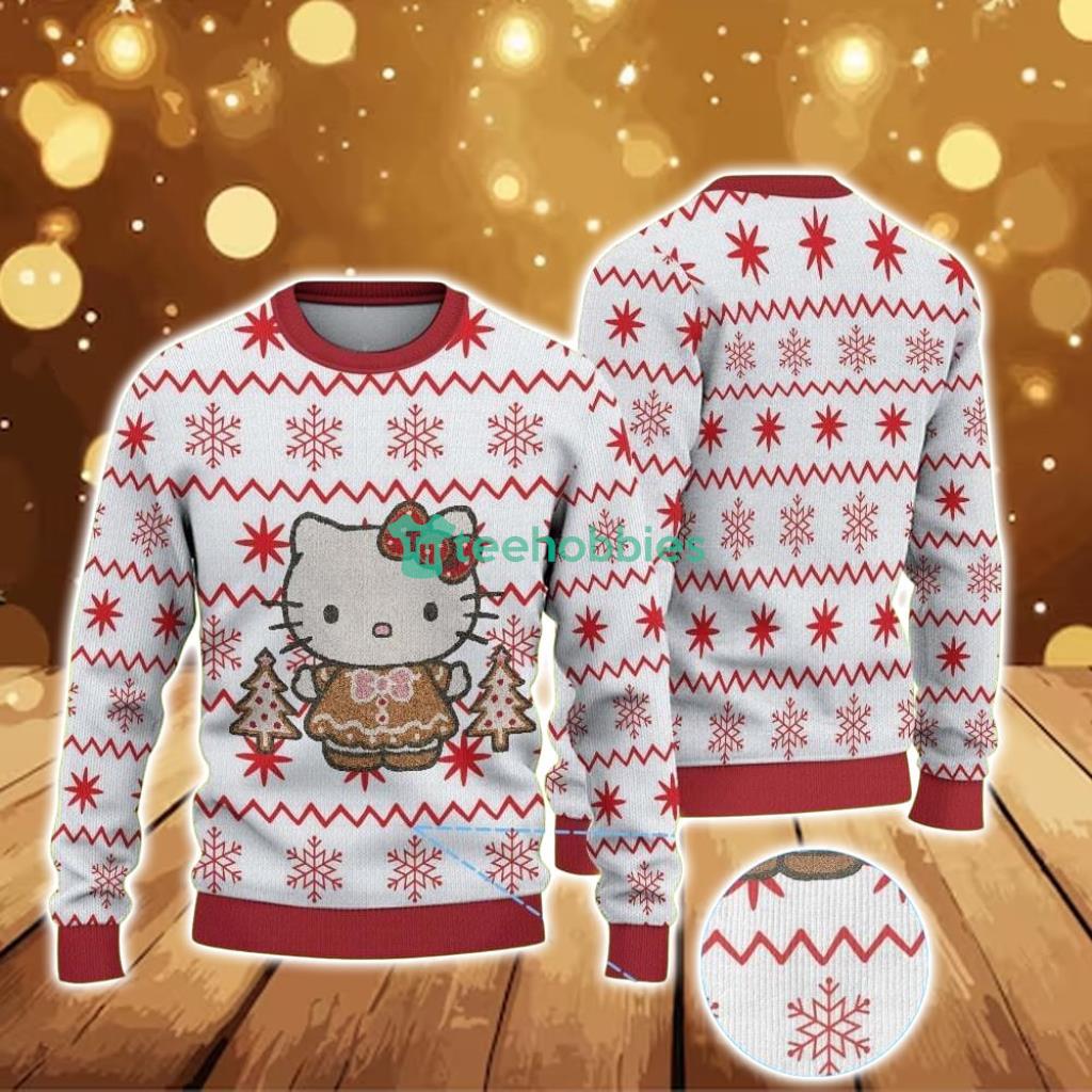 ugly-christmas-sweater-with-snowflake-pattern-featuring-hello-kitty-in-gingerbread-outfit.jpg Ugly Christmas Sweater With Snowflake Pattern Featuring Hello Kitty In Gingerbread Outfit Product Photo 1