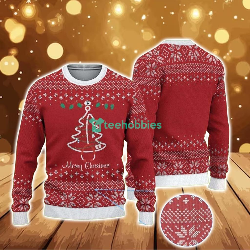 Ugly Christmas Sweater With Snowflake Pattern Featuring Nurse Christmas Tree Ugly Christmas Sweater With Snowflake Pattern Featuring Nurse Christmas Tree Product Photo 1
