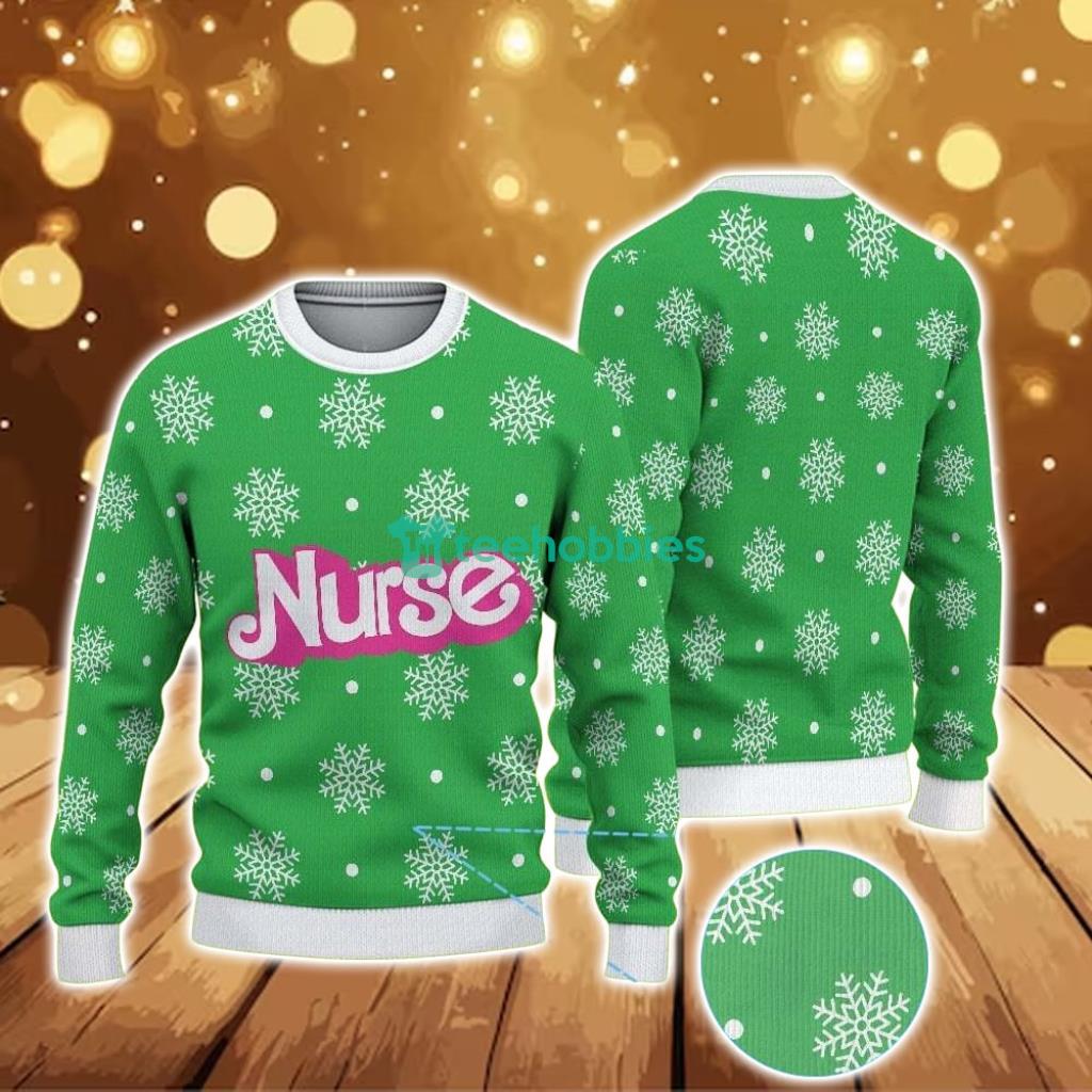 Ugly Christmas Sweater With Snowflake Pattern Featuring Nurse Text Ugly Christmas Sweater With Snowflake Pattern Featuring Nurse Text Product Photo 1