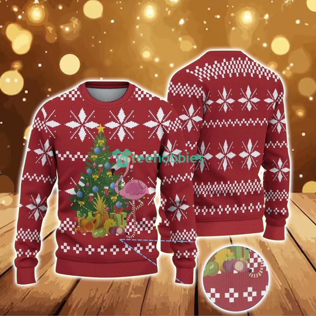 ugly-christmas-sweater-with-snowflake-pattern-featuring-pink-flamingo-and-decorated-christmas-tree.jpg Ugly Christmas Sweater With Snowflake Pattern Featuring Pink Flamingo And Decorated Christmas Tree Product Photo 1