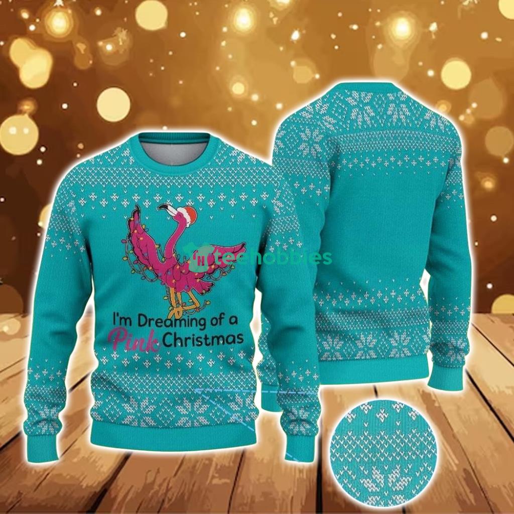 Ugly Christmas Sweater With Snowflake Pattern Featuring Pink Flamingo Ugly Christmas Sweater With Snowflake Pattern Featuring Pink Flamingo Product Photo 1