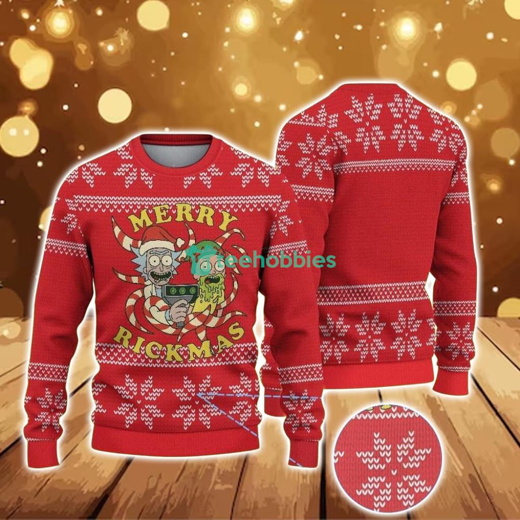 ugly-christmas-sweater-with-snowflake-pattern-featuring-rick-and-morty-merry-rickmas.jpg Ugly Christmas Sweater With Snowflake Pattern Featuring Rick And Morty Merry Rickmas Product Photo 1
