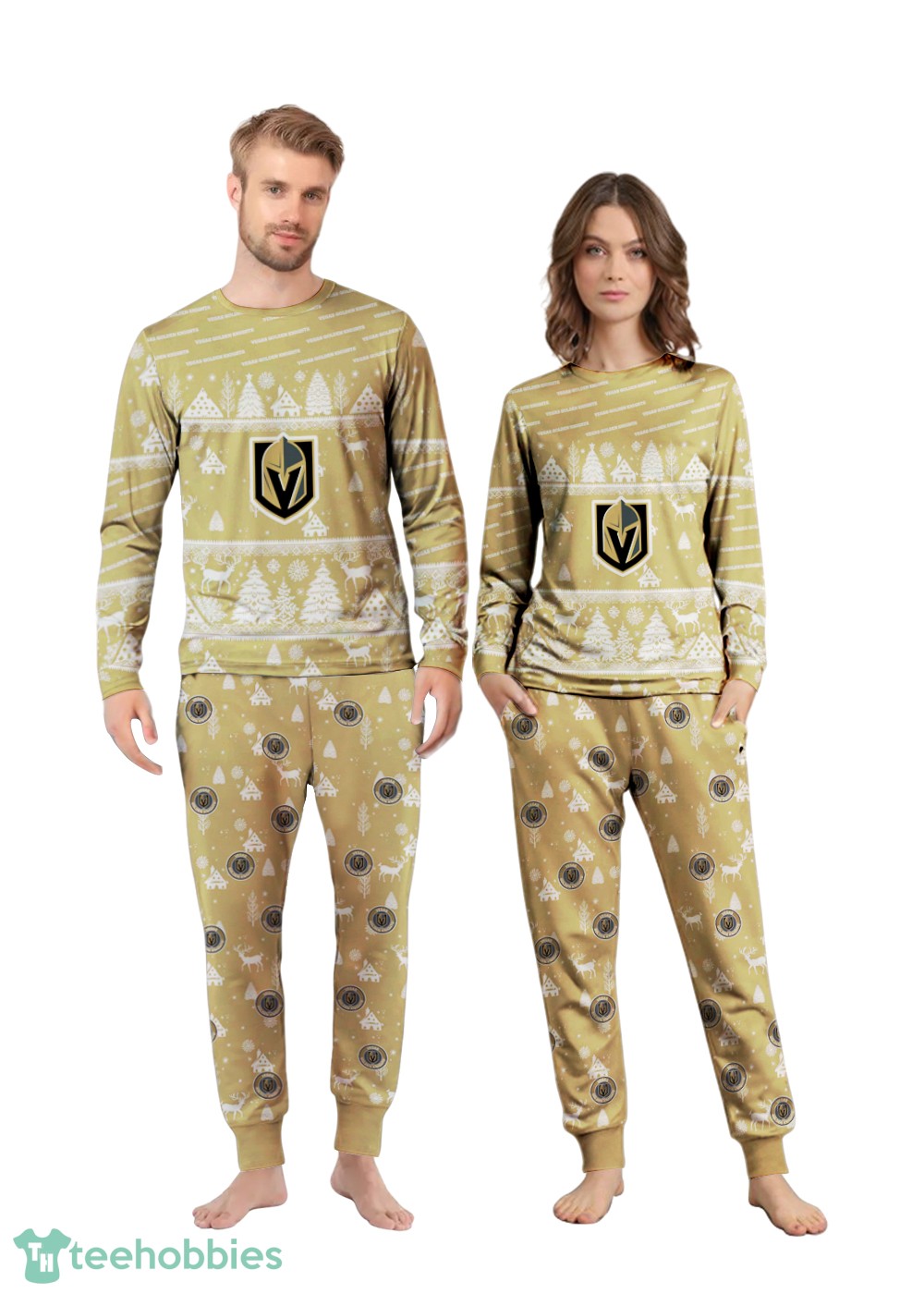 Vegas Golden Knights Christmas Pattern Family Matching Pajamas Sets Best Gift For Christmas image Vegas Golden Knights Christmas Pattern Family Matching Pajamas Sets Best Gift For Christmas Product Photo 1