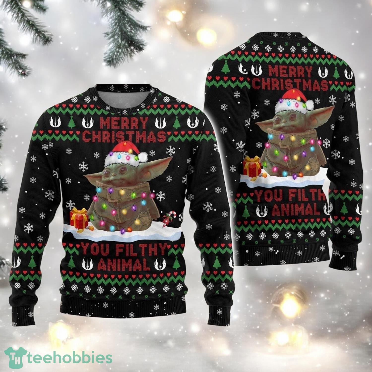 Baby Yoda Ugly Christmas Sweater Star Wars Sweater Family Christmas Gift image Baby Yoda Ugly Christmas Sweater Star Wars Sweater Family Christmas Gift Product Photo 1