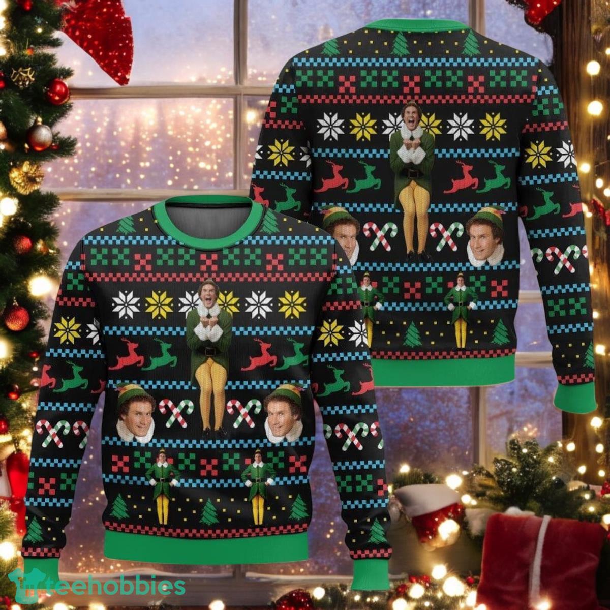 Buddy Hobbs Elf Christmas Ugly Sweater Funny Elf Sweater Fun Movie Holiday Sweater image Buddy Hobbs Elf Christmas Ugly Sweater Funny Elf Sweater Fun Movie Holiday Sweater Product Photo 1