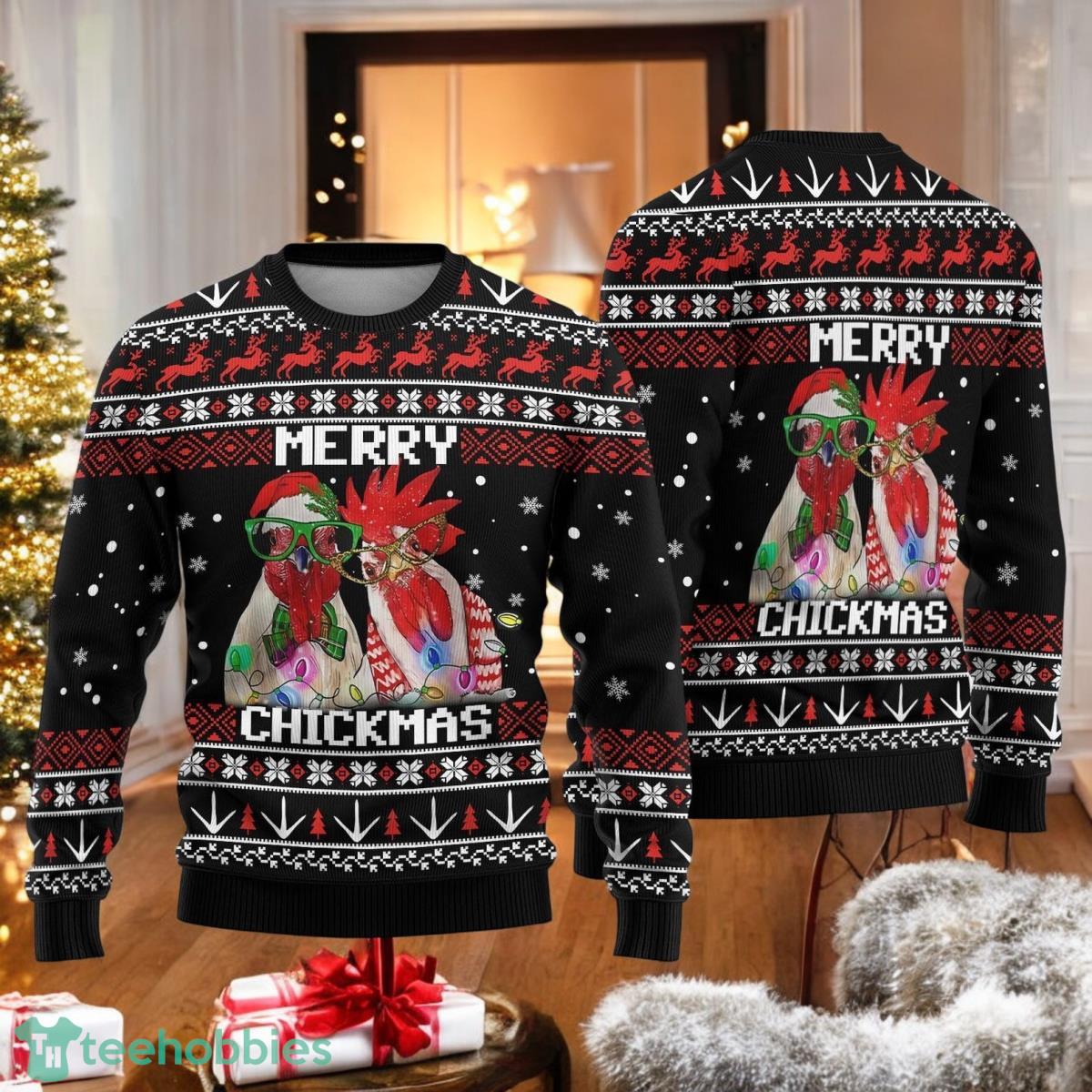 Chicken Merry Chickmas Ugly Sweater Chicken With Lights Xmas Sweater image Chicken Merry Chickmas Ugly Sweater Chicken With Lights Xmas Sweater Product Photo 1