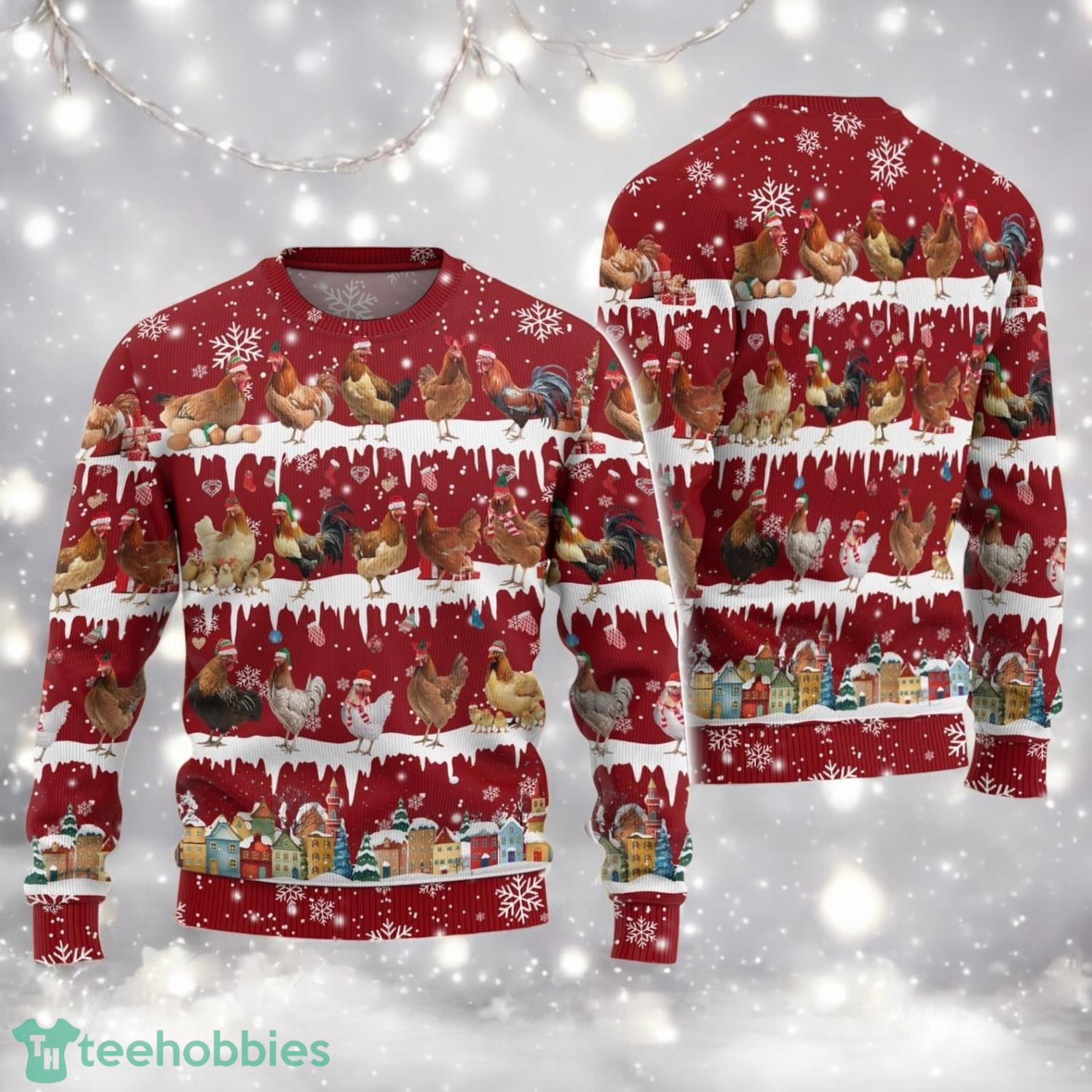 Christmas Chickens Ugly Sweater Farm Animal Sweater Chicken Xmas Sweater image Christmas Chickens Ugly Sweater Farm Animal Sweater Chicken Xmas Sweater Product Photo 1