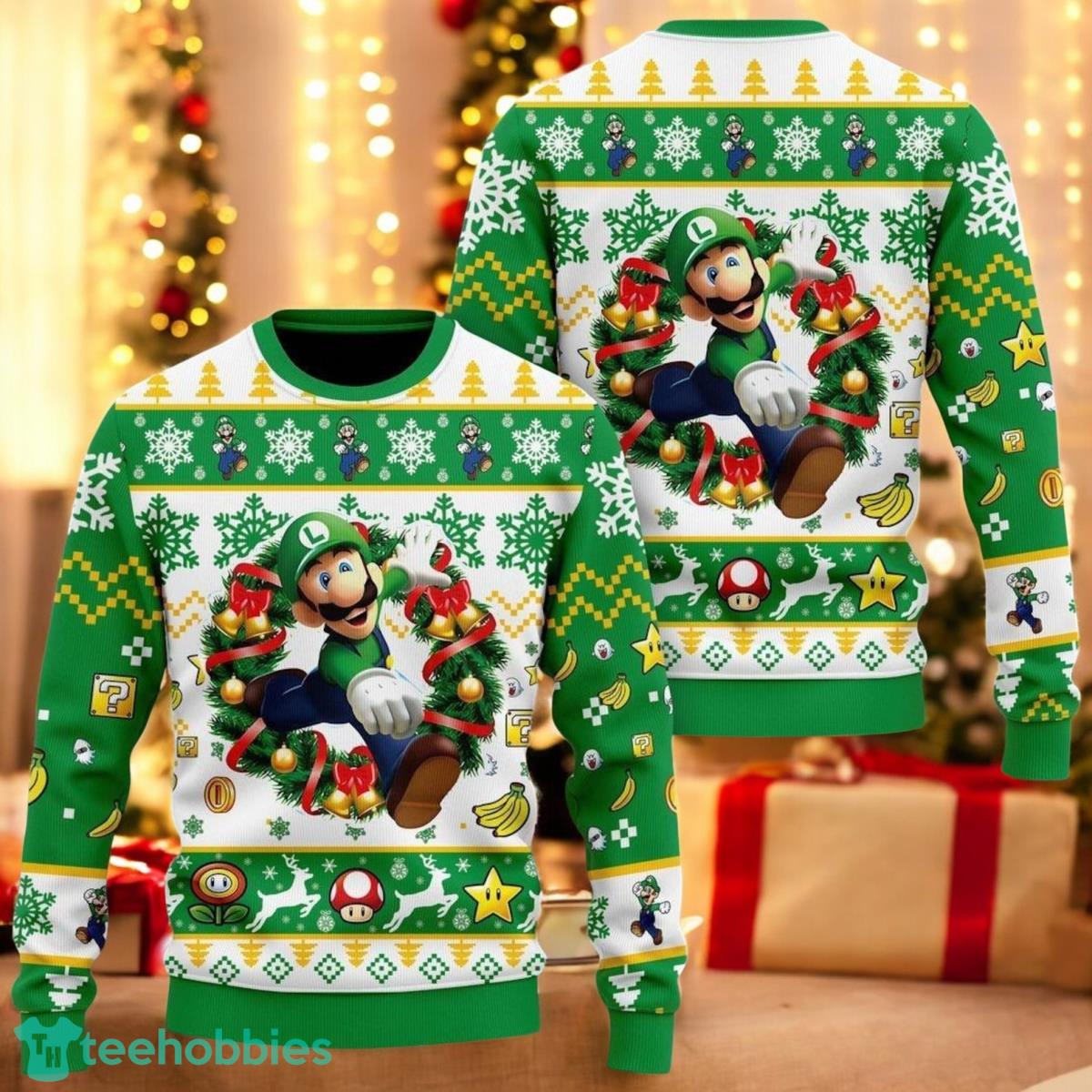 Christmas Luigi Super Mario Ugly Sweater Super Mario Bros Christmas Sweater image Christmas Luigi Super Mario Ugly Sweater Super Mario Bros Christmas Sweater Product Photo 1
