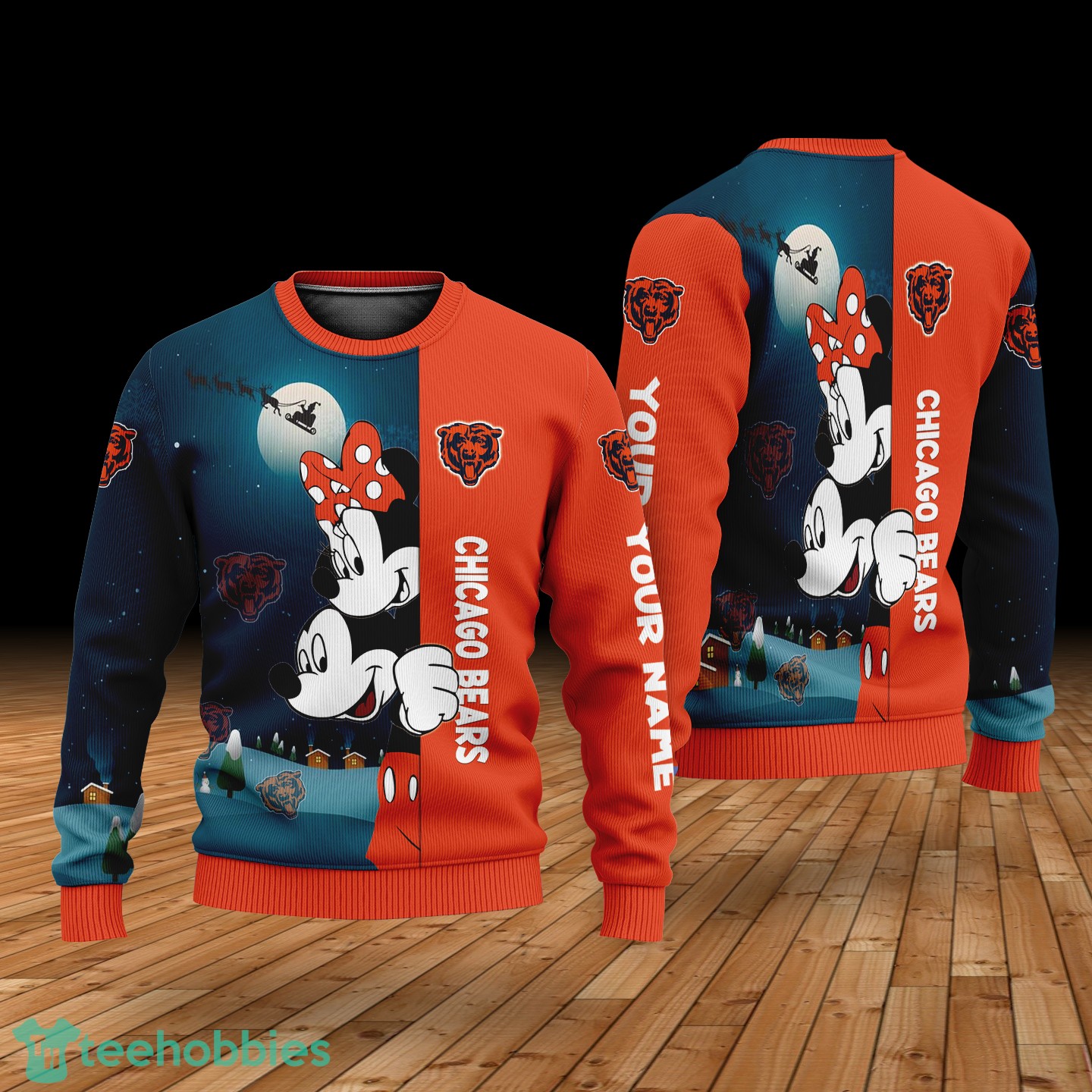 Custom Name Chicago Bears Cartoon Mouse Couple Christmas 3D Sweater Custom Name Chicago Bears Cartoon Mouse Couple Christmas 3D Sweater Product Photo 1