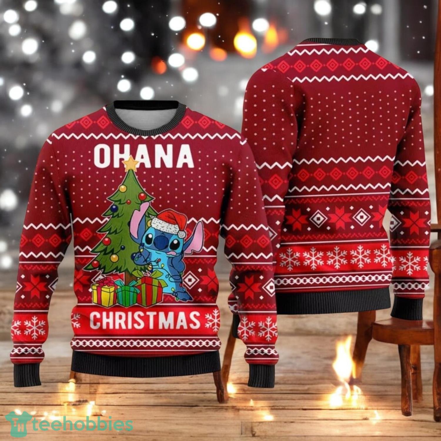 Cute Stitch Ugly Christmas Sweater Ohana Christmas Lilo And Stitch Sweater image Cute Stitch Ugly Christmas Sweater Ohana Christmas Lilo And Stitch Sweater Product Photo 1