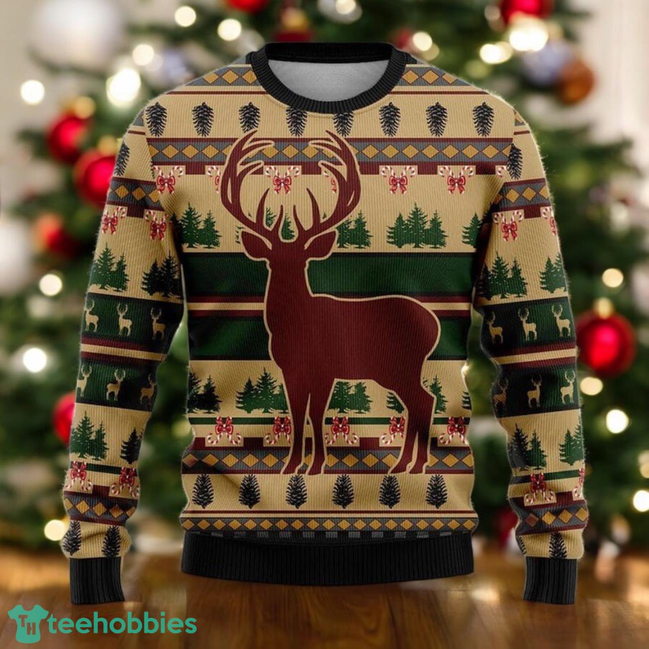 Deer Christmas Sweater Rustic Buck Holiday Sweater Cozy Winter Forest Ugly Xmas Sweater image Deer Christmas Sweater Rustic Buck Holiday Sweater Cozy Winter Forest Ugly Xmas Sweater Product Photo 1
