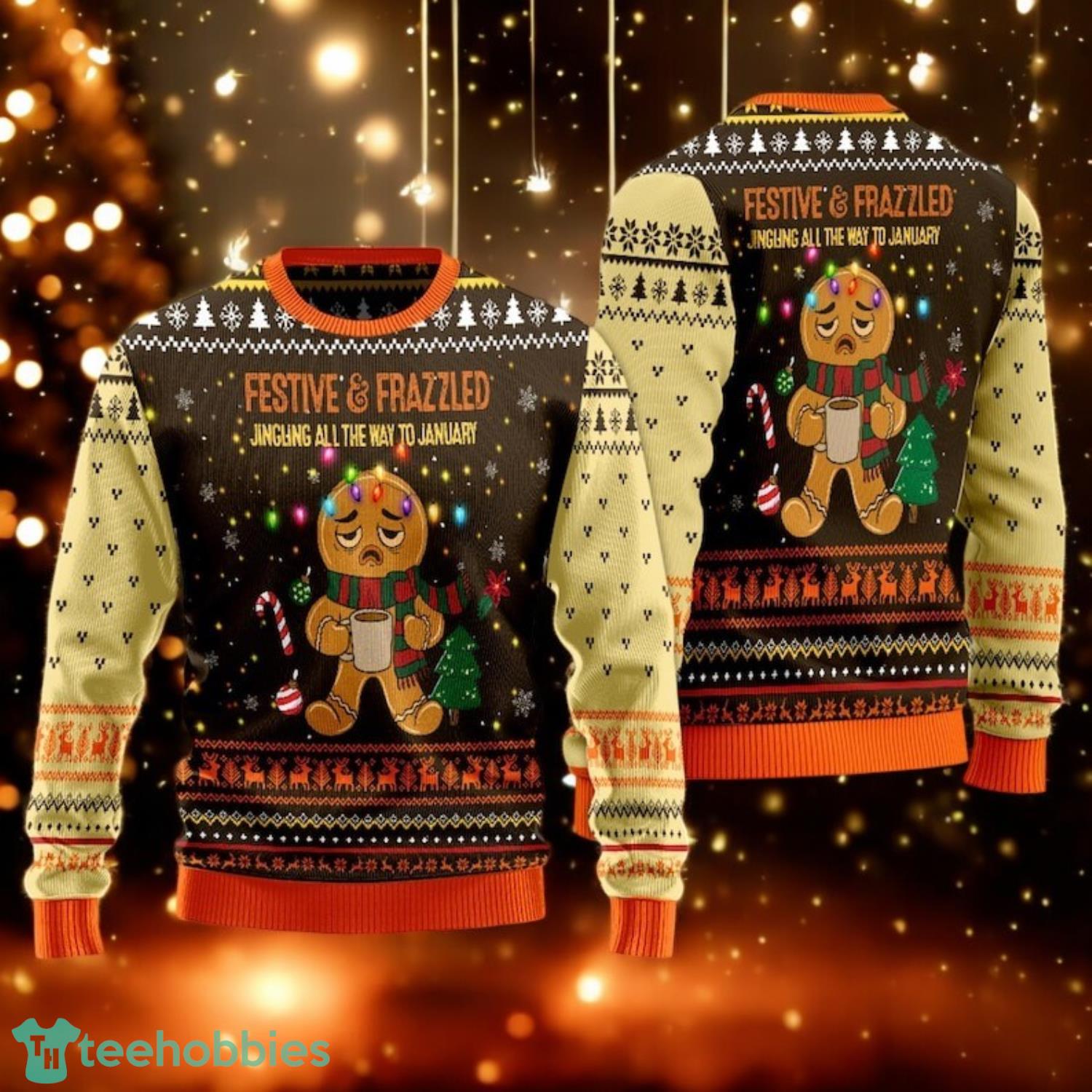 Festive Frazzled Gingerbread Ugly Christmas Sweater Funny Holiday Sweater image Festive Frazzled Gingerbread Ugly Christmas Sweater Funny Holiday Sweater Product Photo 1