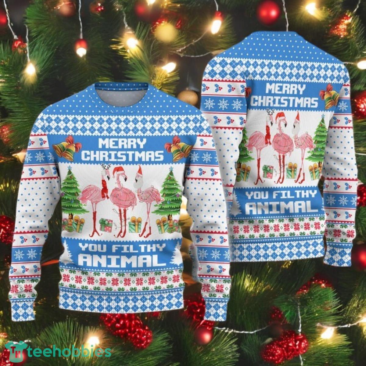 Flamingo Ugly Christmas Sweater Merry Christmas Bird Xmas Sweater image Flamingo Ugly Christmas Sweater Merry Christmas Bird Xmas Sweater Product Photo 1