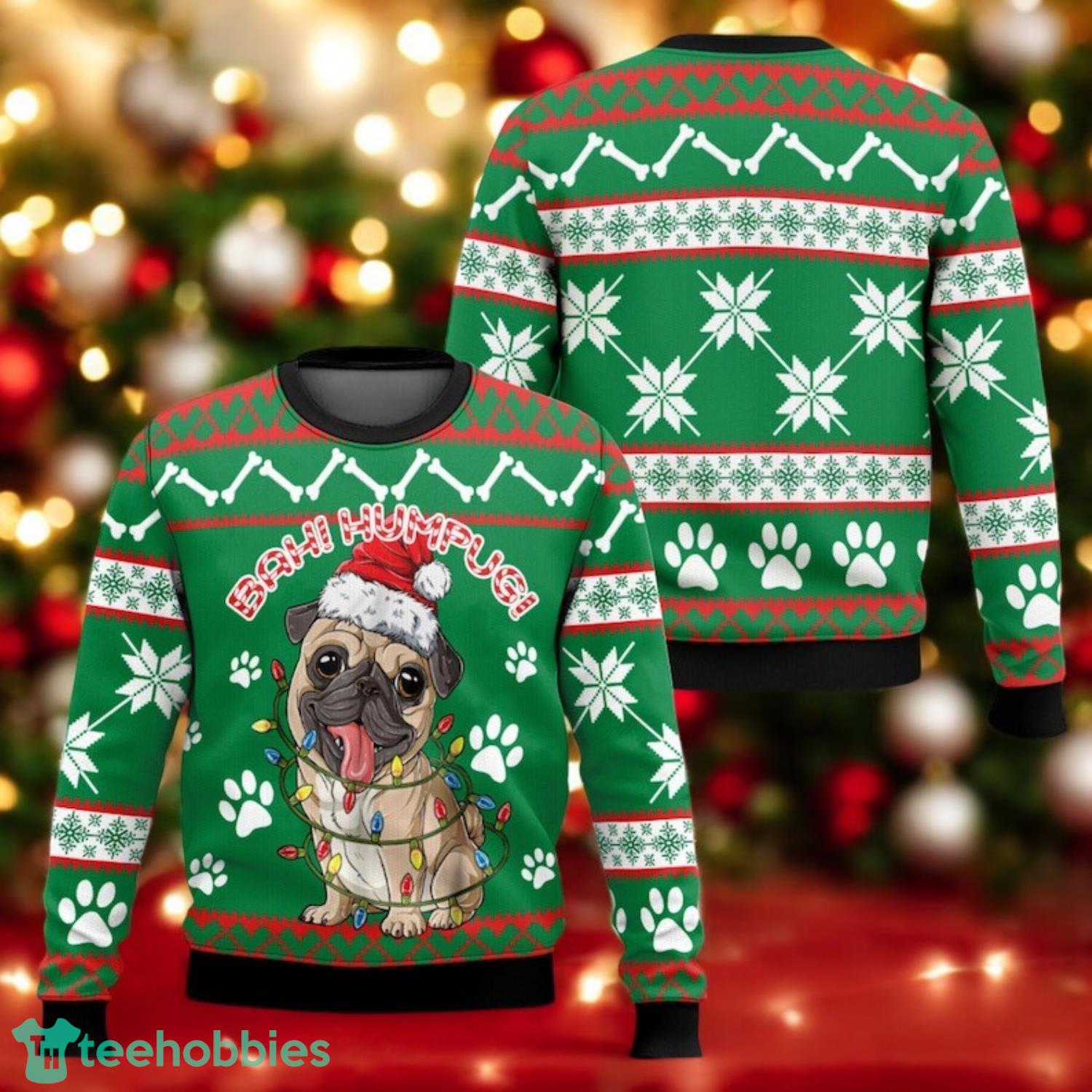 Funny Pug Ugly Christmas Sweater Dog Lover Holiday Sweatshir image Funny Pug Ugly Christmas Sweater Dog Lover Holiday Sweatshir Product Photo 1