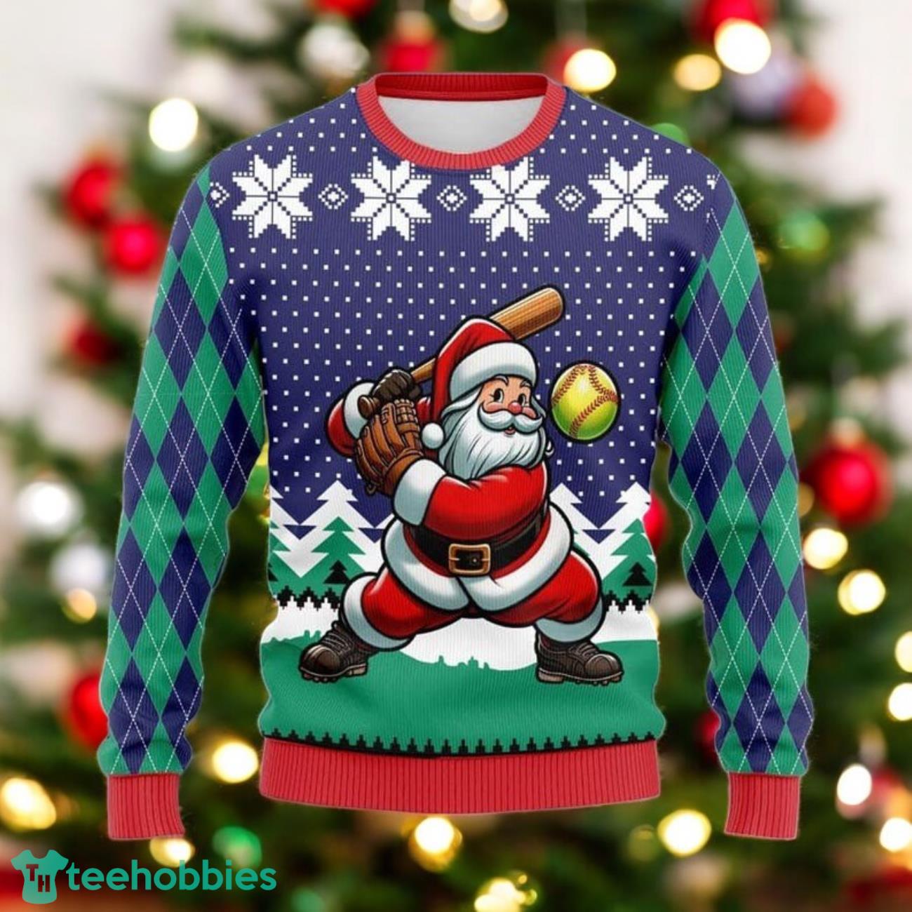 Funny Santa Baseball Ugly Christmas Sweater image Funny Santa Baseball Ugly Christmas Sweater Product Photo 1