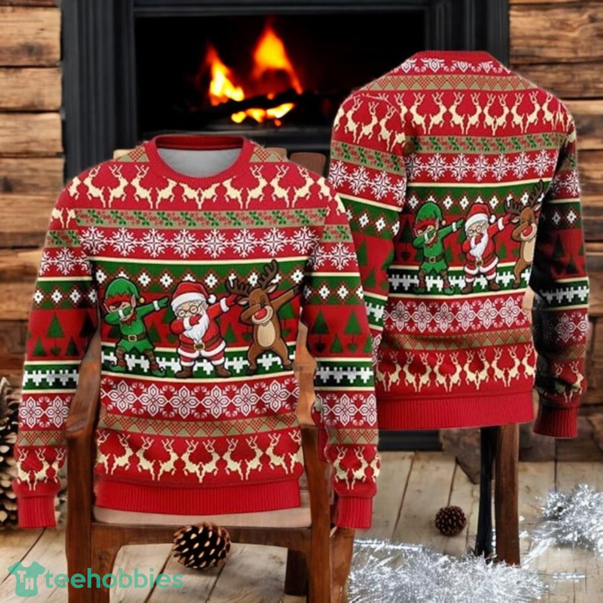 Funny Santa Dab Christmas Sweater Elf & Reindeer Ugly Xmas image Funny Santa Dab Christmas Sweater Elf & Reindeer Ugly Xmas Product Photo 1