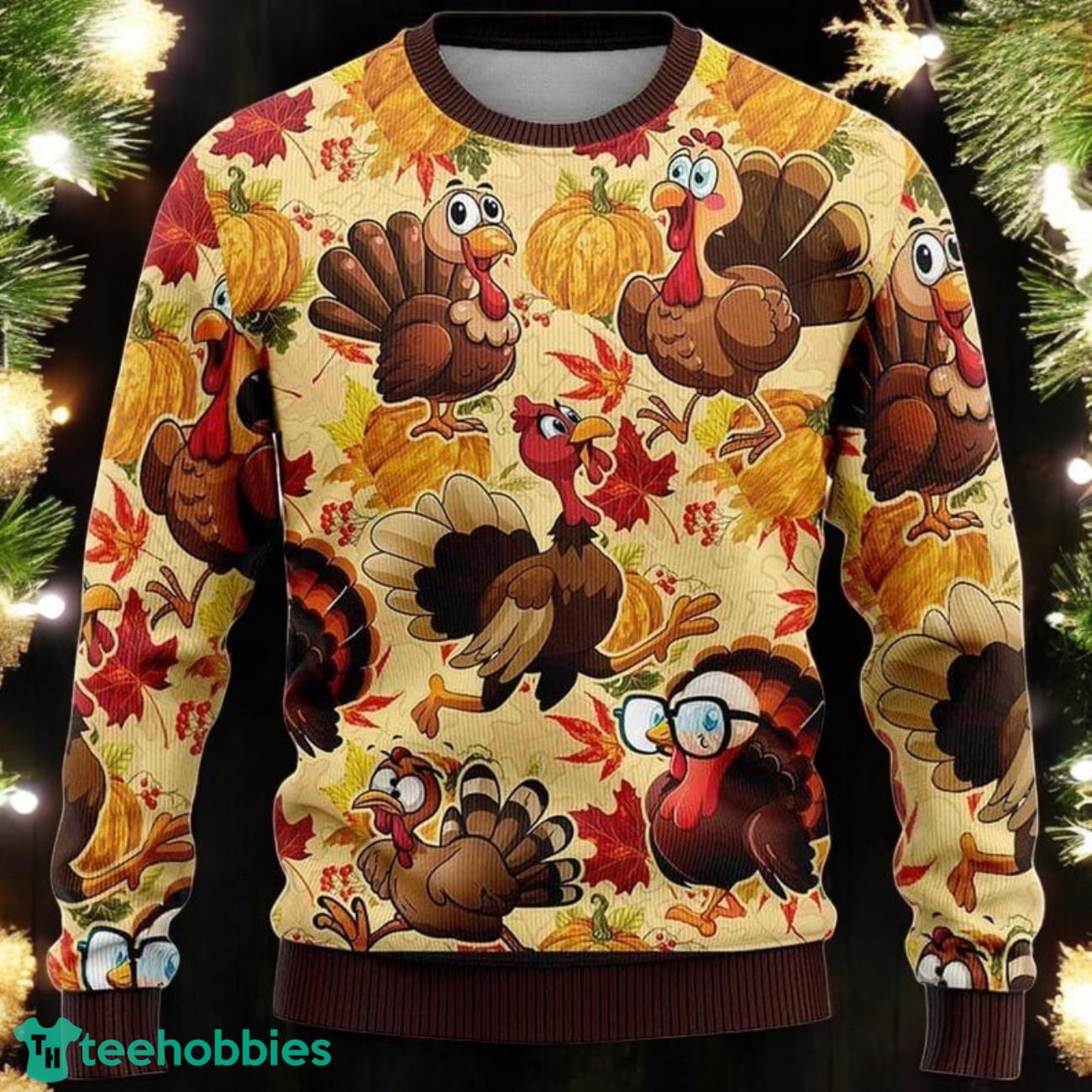 Funny Turkey Thanksgiving Sweater Cute Cartoon Turkey Fall Sweater image Funny Turkey Thanksgiving Sweater Cute Cartoon Turkey Fall Sweater Product Photo 1