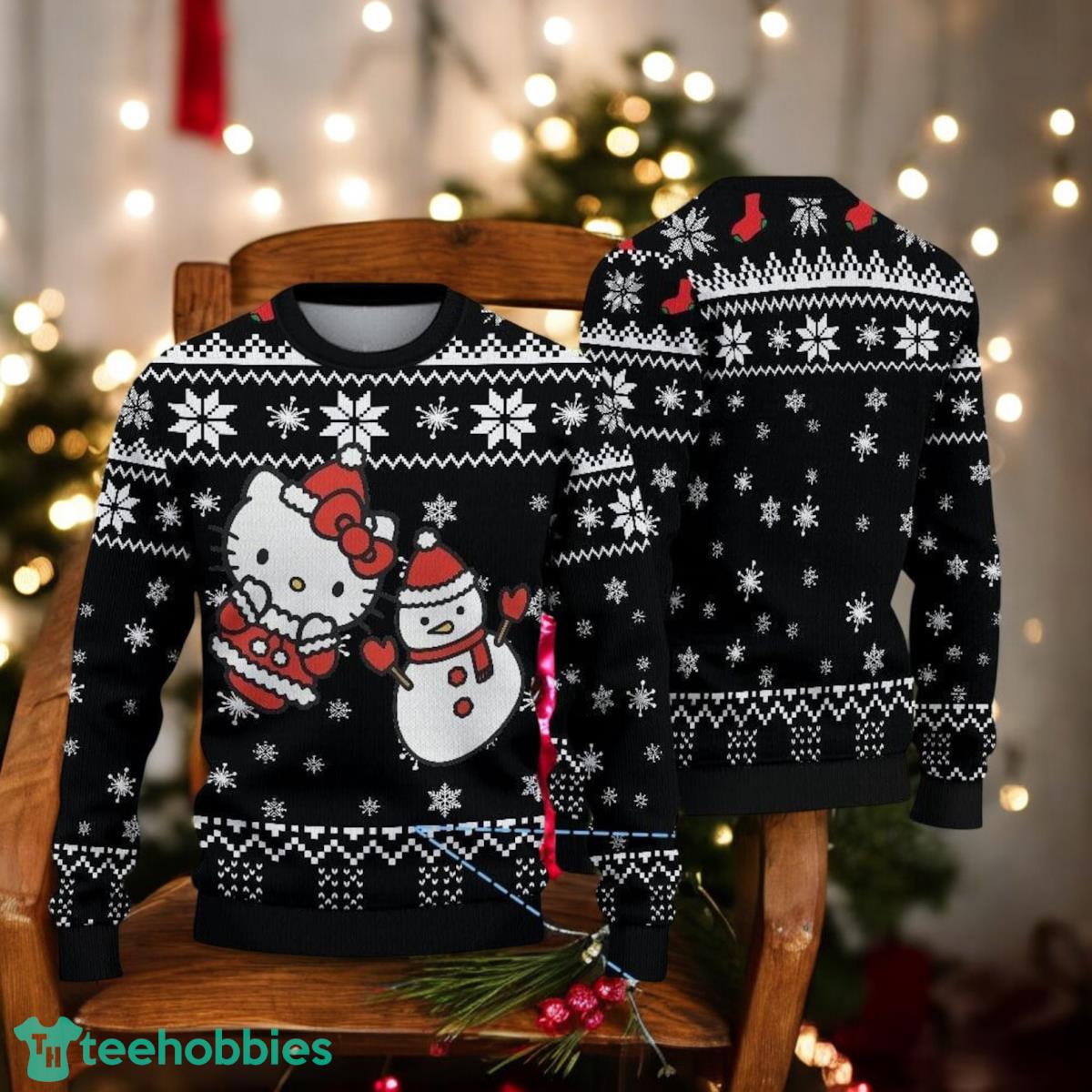 Hello Kitty Christmas Ugly Sweater Snowman Xmas Sweater Kitty Cat Holiday Sweater image Hello Kitty Christmas Ugly Sweater Snowman Xmas Sweater Kitty Cat Holiday Sweater Product Photo 1
